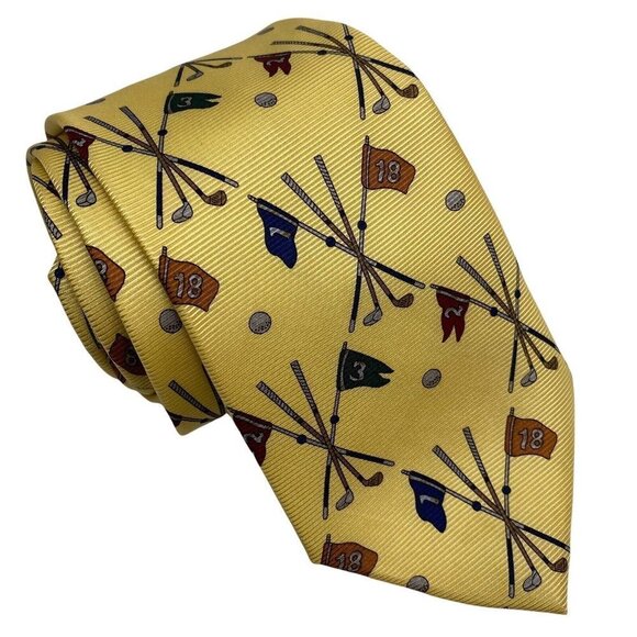 Silk Golf Tie Mens Necktie Yellow Bloomingdales NWT - Picture 1 of 6